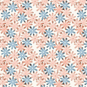 Simple pink and blue flowers on white. Egelant floral meadow.