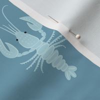 Colorful lobsters or crawfish on blue. Cute lobster pattern for kids. Big scale