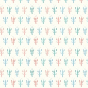 Colorful lobsters or crawfish on light beige. Cute lobster pattern for kids. 