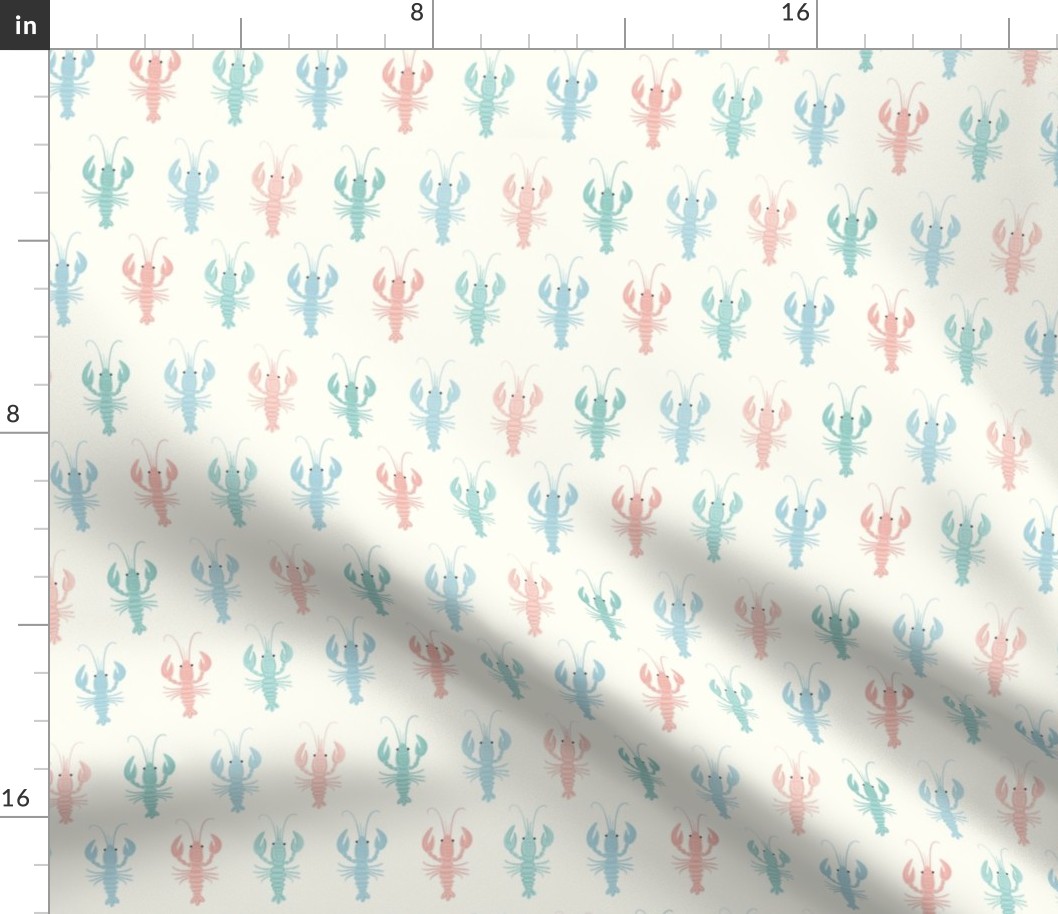Colorful lobsters or crawfish on light beige. Cute lobster pattern for kids. 