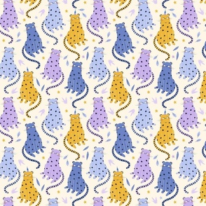 Cool leopards. Wild cats in lavender color palette