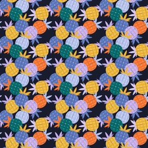 Colorful pineapple. Summer fruit fabric