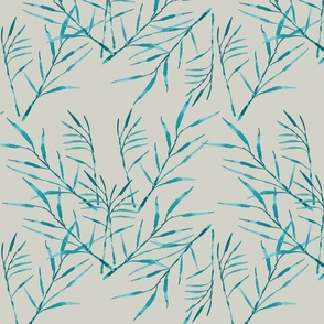 Watercolor Bamboo Aqua on Light Gray