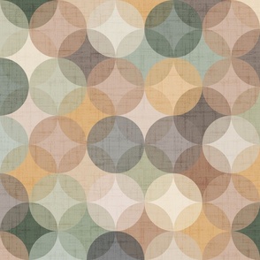 Retro Geometric Disco Lights Circles Linen Texture Soft Muted Colours Large Scale