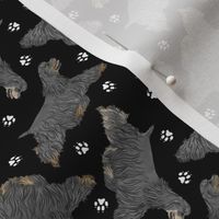 Tiny Trotting black docked Cocker Spaniels and paw prints - black