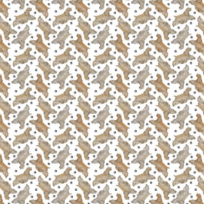 Tiny Trotting buff docked Cocker Spaniels and paw prints - white