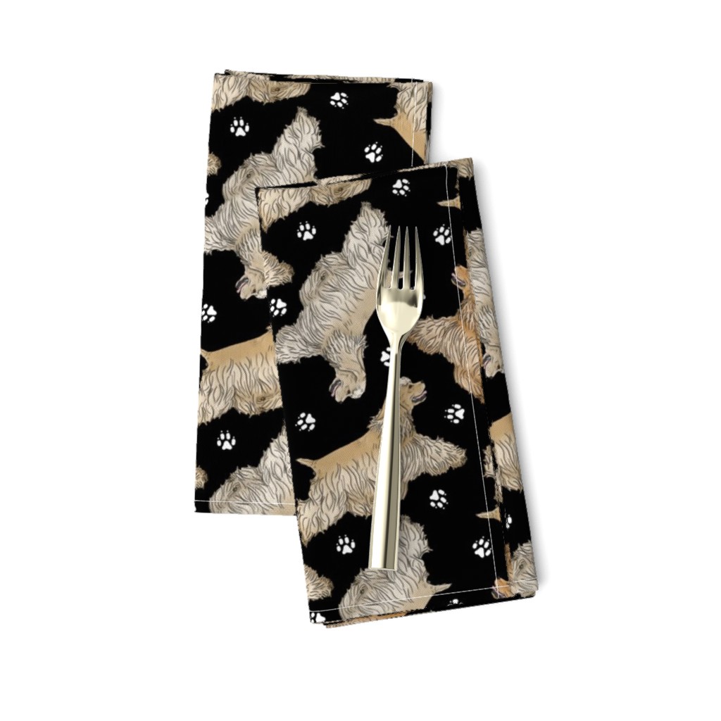 Trotting buff docked Cocker Spaniels and paw prints - black