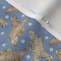 Tiny Trotting buff docked Cocker Spaniels and paw prints - faux denim