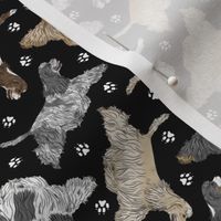 Tiny Trotting tailed Cocker Spaniels and paw prints - black