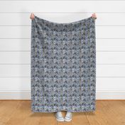 Tiny Trotting tailed Cocker Spaniels and paw prints - faux denim