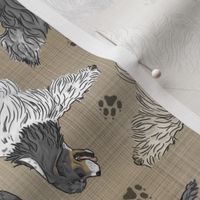 Trotting tailed Cocker Spaniels and paw prints - faux linen
