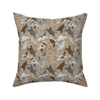 Tiny Trotting tailed Cocker Spaniels and paw prints - faux linen