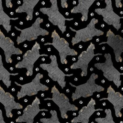 Tiny Trotting black tailed Cocker Spaniels and paw prints - black
