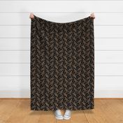 Trotting chocolate tailed Cocker Spaniels and paw prints - black