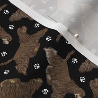 Tiny Trotting chocolate tailed Cocker Spaniels and paw prints - black
