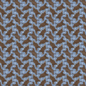 Tiny Trotting chocolate tailed Cocker Spaniels and paw prints - faux denim