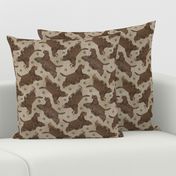 Trotting chocolate tailed Cocker Spaniels and paw prints - faux linen