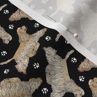 Tiny Trotting buff tailed Cocker Spaniels and paw prints - black