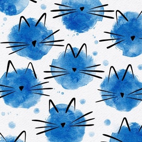 cat - ellie cat bluebell - watercolor drops cat - cute cat fabric and wallpaper