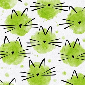 cat - ellie cat lime - watercolor drops cat - cute cat fabric and wallpaper