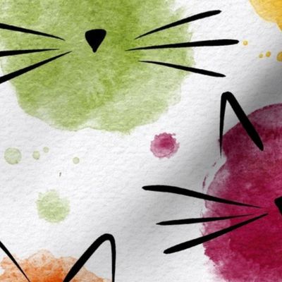 cat - ellie cat - watercolor drops cat - bohemian colors - cute cat fabric and wallpaper
