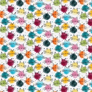 micro scale cat - ellie cat - watercolor drops cat - bohemian colors - cute cat fabric and wallpaper