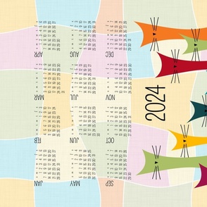 cat calendar 2024 - colorful cats calendar - ollie cat - bohemian colors - tea towel and wall hanging