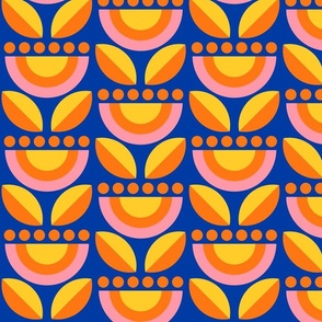 Geometric Floral in Blue + Orange