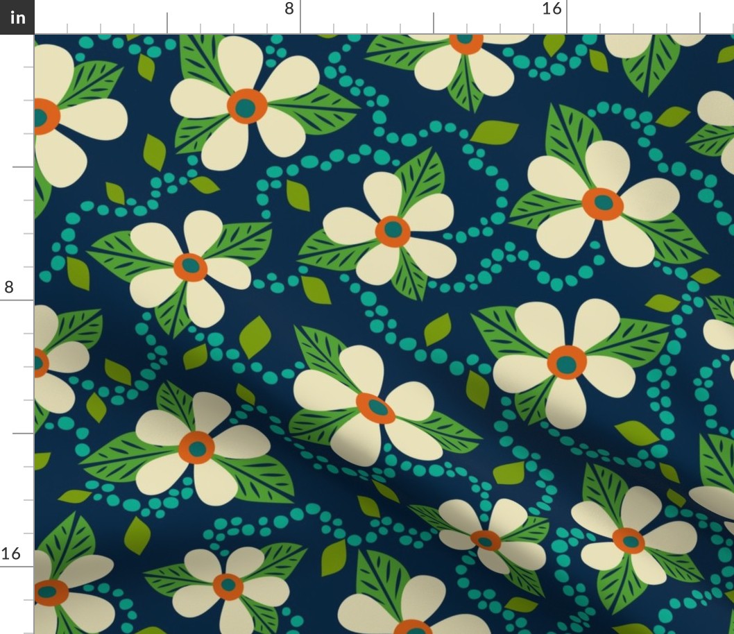 Leila Passionvine Hawaiian Floral (Orange Blue) - Large