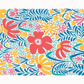 Bold Abstract Wildflowers and Botanicals Blue Yellow Pink 