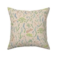 Dragonflies, Lavender and Dill on Sunset Beige - medium scale