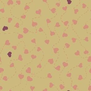 Flying Hearts Pink on Gold