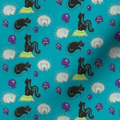 Skunk and Porcupine in Teal