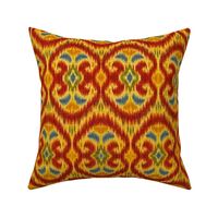 Crimson Marigold Blue Yellow Green Ikat