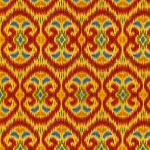 Crimson Marigold Blue Yellow Green Ikat