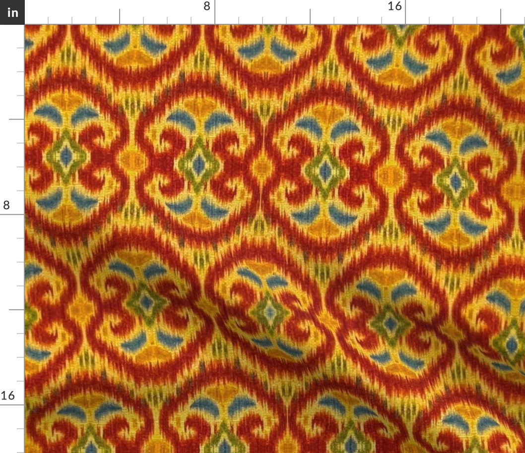 Crimson Marigold Blue Yellow Green Ikat