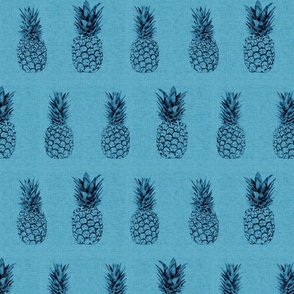 vintage sketchy tropical pineapple toile de jouy  - atoll blue