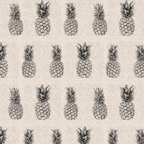 vintage sketchy tropical pineapple toile de jouy  - black ink linen