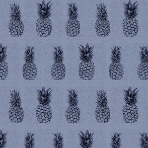 vintage sketchy tropical pineapple toile de jouy - slate blue