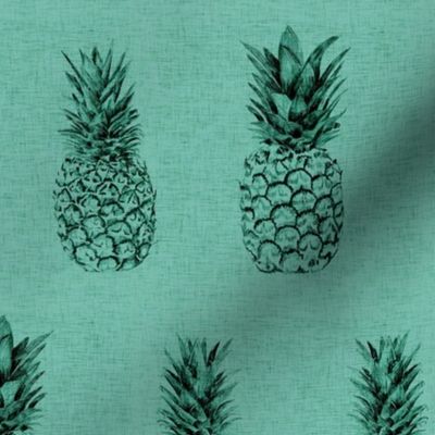 vintage sketchy tropical pineapple toile de jouy - seaglass green