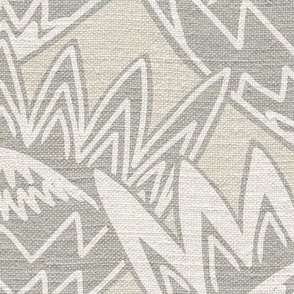 bold king protea flower motif on linen look texture