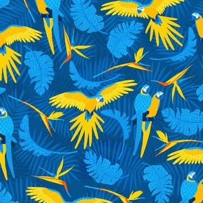 joyful jungle: yellow-breasted Macaw, Parrot blue yellow 24 inch