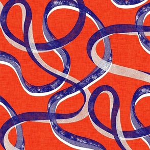 snake textured continuous streamers - chinoiserie ruby red and ink navy blue