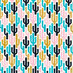 minimalist bold cacti unusually colored mustard #c3932b cotton candy #f1d2d6 caribbean #0199be - 10.5 inch