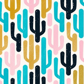 minimalist bold cacti unusually colored mustard #c3932b cotton candy f1d2d6 caribbean #0199be - 24 inch