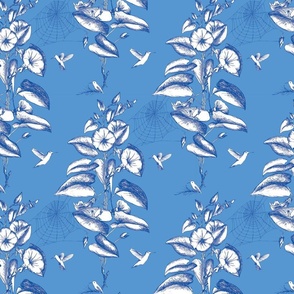 Victorian Toile Floral and Hummingbirds - periwinkle