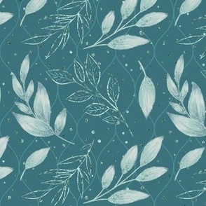 Mint leafy print, hand painted leaves