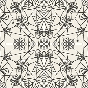 medium halloween spider web symmetry in grey black on cream