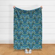 Hand-drawn Animal Damask with Snakes and Florals in Blue 