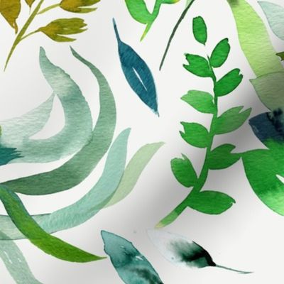 Watercolor leaves Green Canvas Landscape Wall Art Fabric